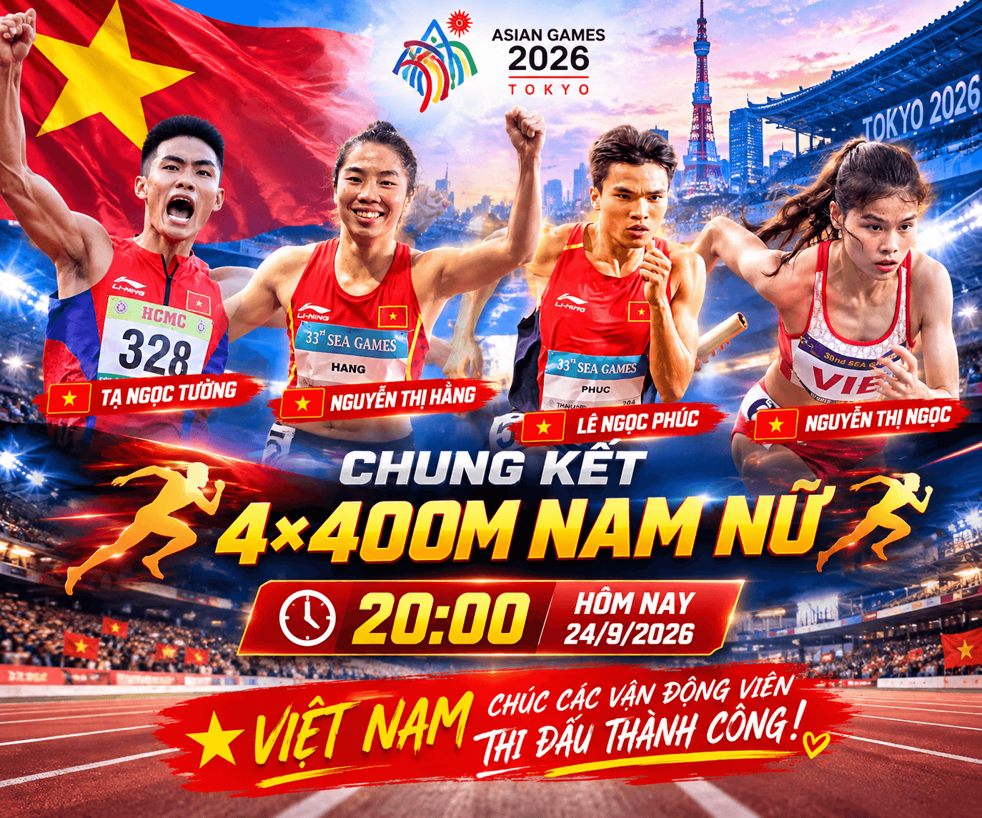 Điền kinh Việt Nam vào chung kết 4x400m tiếp sức hỗn hợp tại ASIAD 2026