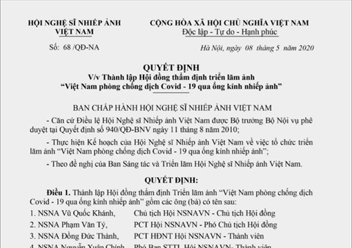 Quyết định Hội đồng Thẩm định Triển lãm ảnh "Việt Nam phòng chống dịch Covid - 19 qua ống kính nhiếp ảnh"