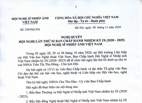 Nghị quyết Hội nghị lần thứ 02 Ban Chấp hành nhiệm kỳ IX (2020 - 2025) Hội Nghệ sĩ Nhiếp ảnh Việt Nam