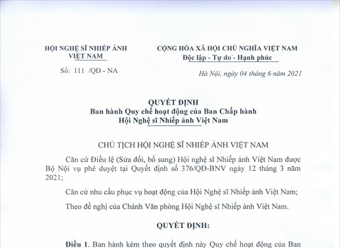 Quy chế hoạt động của Ban Chấp hành Hội Nghệ sĩ Nhiếp ảnh Việt Nam