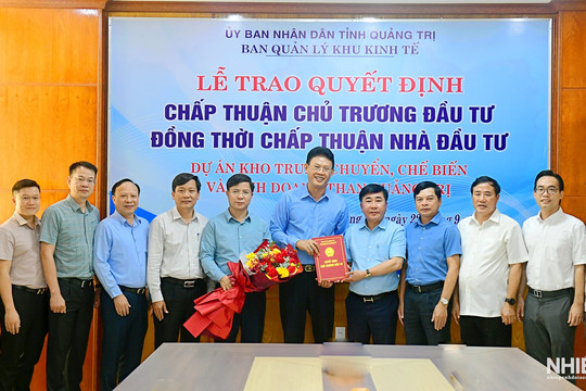 Quảng Trị trao quyết định chấp thuận chủ trương đầu tư dự án Kho trung chuyển, chế biến và kinh doanh than