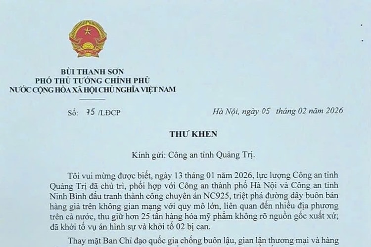 Phó Thủ tướng Chính phủ gửi Thư khen Công an tỉnh Quảng Trị