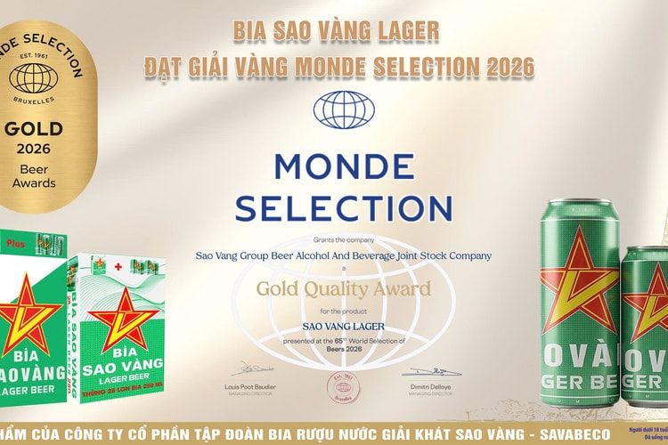 Bia Sao Vàng Lager đạt giải Vàng chất lượng quốc tế Monde Selection 2026 tại Bỉ